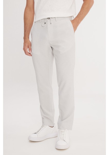 Slim Fit Dar Kesim Beli Bağlamalı Çizgili Yan Cepli Casual Jogger Pantolon