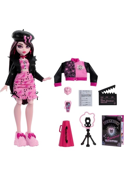 Monster High Fearbook Draculaura Moda Bebeği Ceket, Yıllığı ve Film Kulübü Aksesuarları modelleri