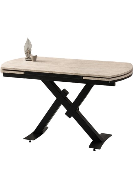 Still Sidon Desen Siyah Metal Mir Ayak Açılır 130X80 Masa (Açılımış Ölçüsü 182X80)