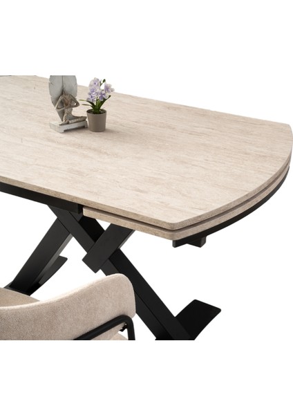 Still Sidon Desen Siyah Metal Mir Ayak Açılır 130X80 Masa (Açılımış Ölçüsü 182X80)