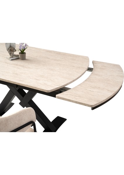Still Sidon Desen Siyah Metal Mir Ayak Açılır 130X80 Masa (Açılımış Ölçüsü 182X80)