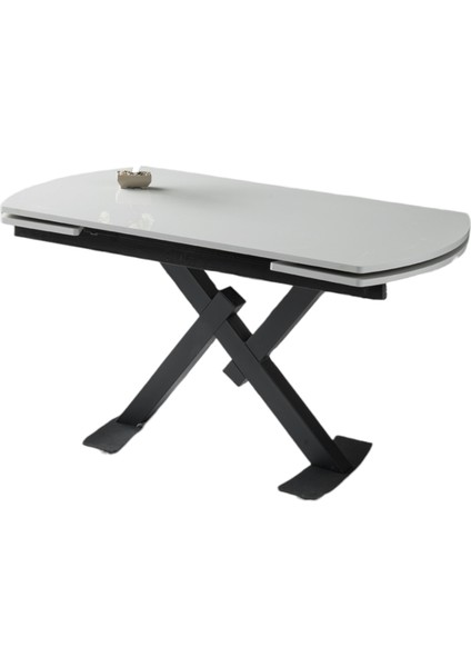 Still Açık Gri Renk Highgloss Antrasit Metal Mir Ayak Açılır 130X80 Masa (Açılımış Ölçüsü 182X80)