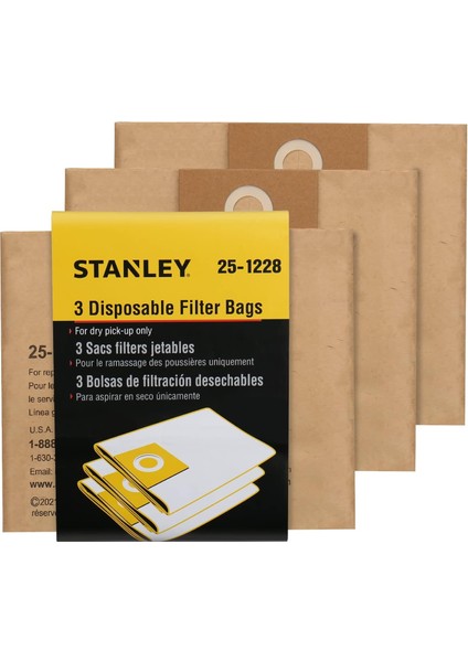 25-1228 Fits 2.5-3.5 Gallon Disposable Filter Bag Wet Or Dry Vacuum Cleaner, 3 Filter Bags Per Package