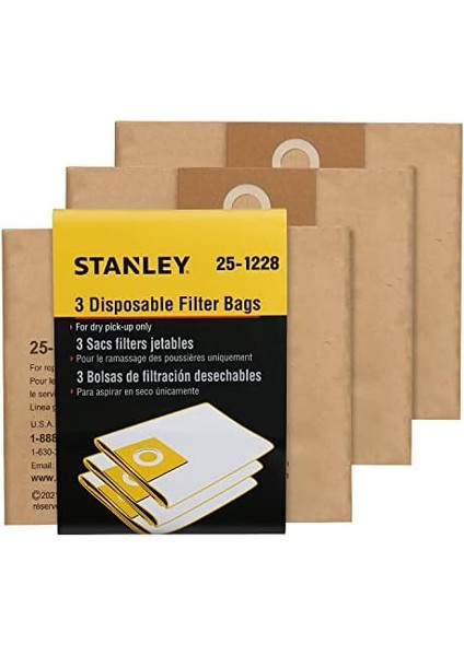 25-1228 Fits 2.5-3.5 Gallon Disposable Filter Bag Wet Or Dry Vacuum Cleaner, 3 Filter Bags Per Package