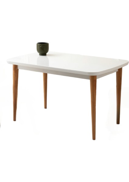 Rüya Beyaz Renk Tabla Naturel Ahşap Ayak Sabit 130X80 Masa