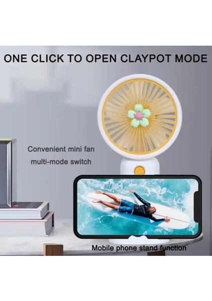 Şarjlı Mini El Fanı ve Masa Pervane Telefon Stand Özellikli Şarj Edilebilir Pratik Vantilatör