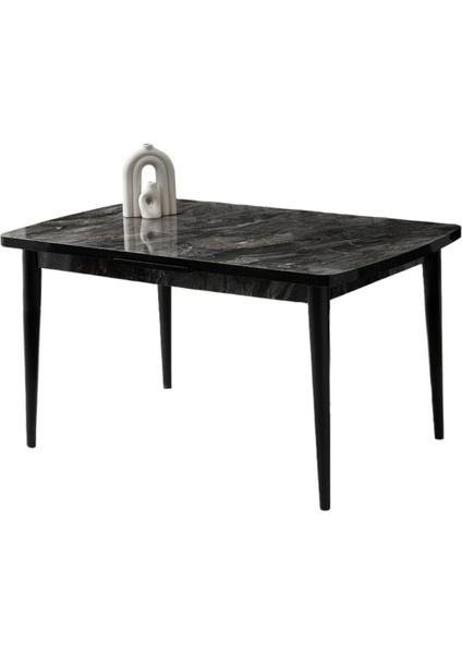 Silva Siyah Mermer Desen Siyah Ahşap Ayak Açılır 130X80 Masa (Açılımış Ölçüsü 160X80)