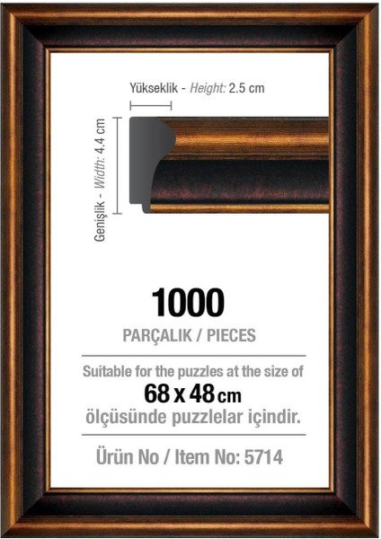 Puzzle 1000 Parça Kahverengi 68 x 48 Cm, 43 Mm, Puzzle Çerçevesi