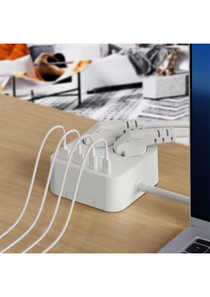 Akım Korumalı 2'li Priz, Çocuk Korumalı ve Isıya Dayanıklı Yapı, 2x USB 2x USB A Girişli Tasarruflu Adaptör, 2 Metre Uzatma Kablosu