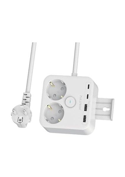 Akım Korumalı 2'li Priz, Çocuk Korumalı ve Isıya Dayanıklı Yapı, 2x USB 2x USB A Girişli Tasarruflu Adaptör, 2 Metre Uzatma Kablosu