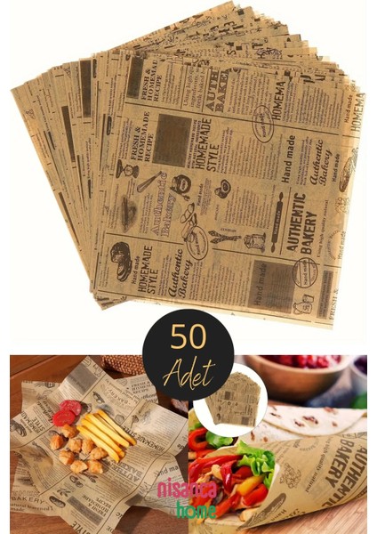 Vintage Gazete Desenli Yağlı Sunum Kağıdı – Pinterest Stilinde Estetik Kahvaltı, Peynir Tabağı ve Fast Food Sunumları Için 50’li Paket