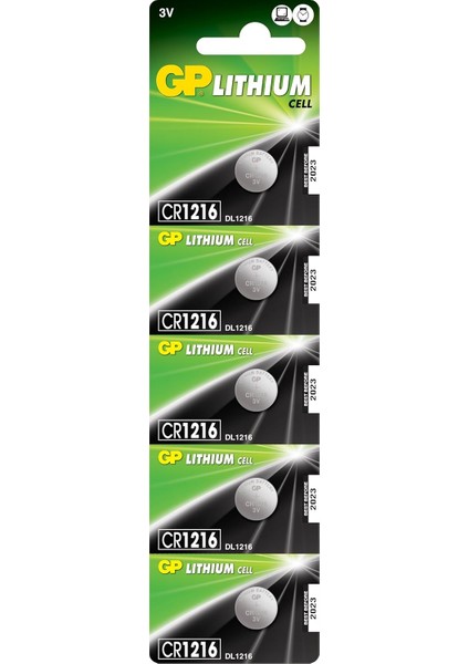Batteries CR1216 1216 Boy Lityum Düğme Pil, 3 Volt, 5'li Kart