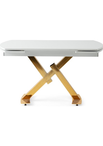 Still Beyaz Renk Gold Mir Ayak Açılır 130X80 Masa (Açılımış Ölçüsü 182X80)