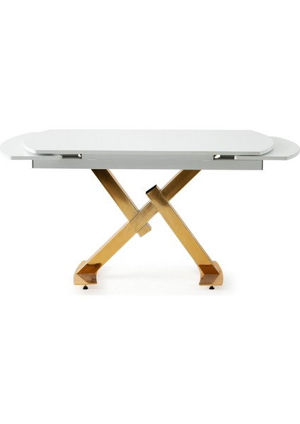 Still Beyaz Renk Gold Mir Ayak Açılır 130X80 Masa (Açılımış Ölçüsü 182X80)