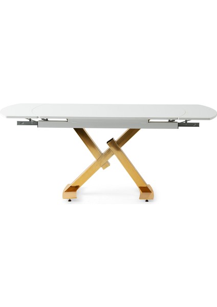 Still Beyaz Renk Gold Mir Ayak Açılır 130X80 Masa (Açılımış Ölçüsü 182X80)