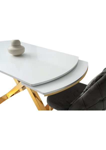 Still Beyaz Renk Gold Mir Ayak Açılır 130X80 Masa (Açılımış Ölçüsü 182X80)