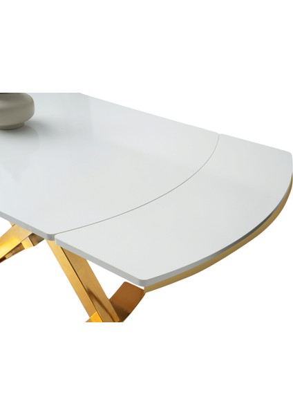 Still Beyaz Renk Gold Mir Ayak Açılır 130X80 Masa (Açılımış Ölçüsü 182X80)