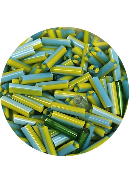 Uzun Boru Kesme Boncuk Çap 2mm Uzunluk 10 Mm - 60 Gram - Yeşil Mavi - Bnc289