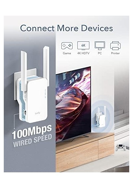 AC1200 Wifi Genişletici, 1.2gbps Ev Sinyal , Çift Bant 5ghz/2.4ghz, 1500 Sq.ft ve 30 Cihaza Kadar Kapaklar, Ap Modu, Mesh Destekli, RE1200