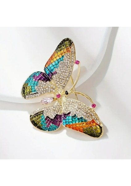 Renkli Kanat Tasarımı Kelebek Broş