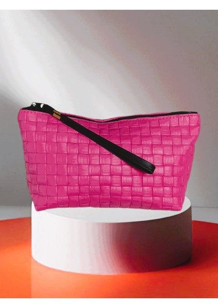 Hasır Desenli Makyaj Çantası ( 27-15 cm)