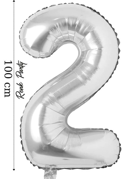 Folyo Balon 2 Rakamı Helyum Balon 100 cm Gümüş Renk - 2 Yaş Balonu - 2 Rakam Balon - 40 Inch