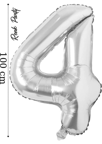 Folyo Balon 4 Rakamı Helyum Balon 100 cm Gümüş Renk - 4 Yaş Balonu - 4 Rakam Balon - 40 Inch