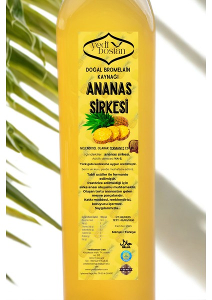 Yedibostan Katkısız Doğal Ananas Sirkesi 500 ml Detoks Bromelain Kaynağı