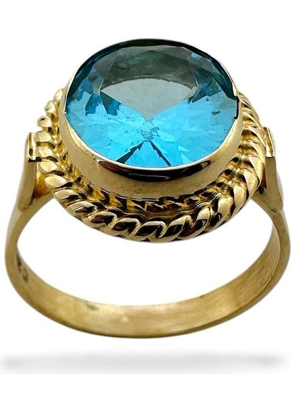Oval Aquamarine Doğal Taş ve El Işçiliği 14 Ayar Altın Yüzük fiyatları