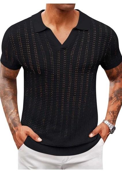 Wallace Polo Yaka Triko T-Shirt Siyah - Xl