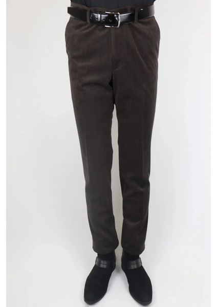 Fistan Store Erkek Yüksek Bel Rahat Kalıp Yandan Cep Battal Kışlık Kadife Pantolon