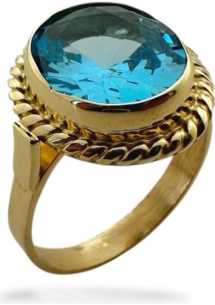 Oval Aquamarine Doğal Taş ve El Işçiliği 14 Ayar Altın Yüzük modelleri