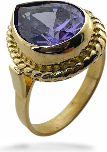 Damla Doğal Ametist Taş ve El Işçiliği 14 Ayar Altın Yüzük modelleri