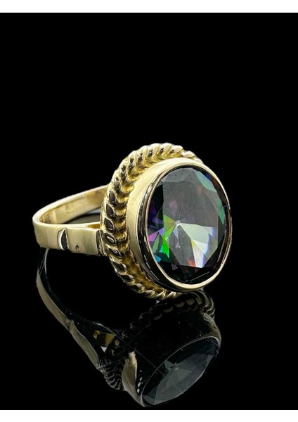 Damla Doğal Ametist Taş ve El Işçiliği 14 Ayar Altın Yüzük fırsatları