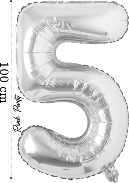 Folyo Balon 5 Rakamı Helyum Balon 100 cm Gümüş Renk - 5 Yaş Balonu - 5 Rakam Balon - 40 Inch