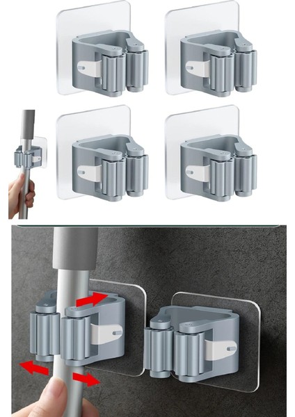 3 Lü Renkli Yapışkanlı Mop Fırça Çek Pas Sap Tutucu Organizer Mutfak Banyo Düzenleyici.glpzr