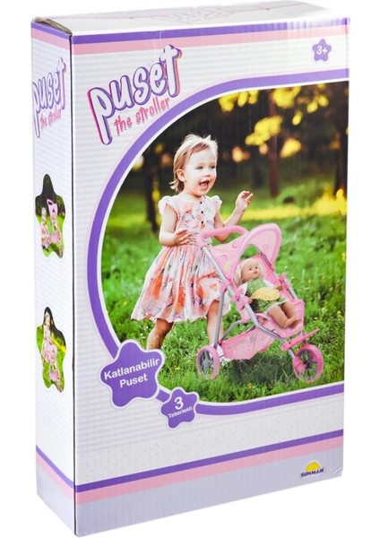 9326C Çilek Desenli, 3 Tekerlekli ve Tenteli Oyuncak Puset -Sunman.glpzr