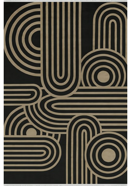 Lofy Halı Retro Modern Çizgili Siyah Zemin Halı 160X230 cm