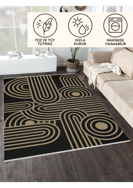 Lofy Halı Retro Modern Çizgili Siyah Zemin Halı 160X230 cm fırsatları