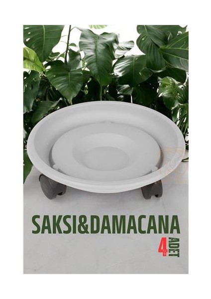Tekerlekli Saksı Altığı 4 Adet 37 cm Beyaz.glpzr