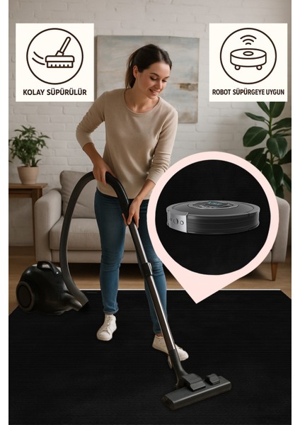 Lofy Halı Tek Renk Siyah Salon Halısı Kaymaz Taban 160X230 modelleri