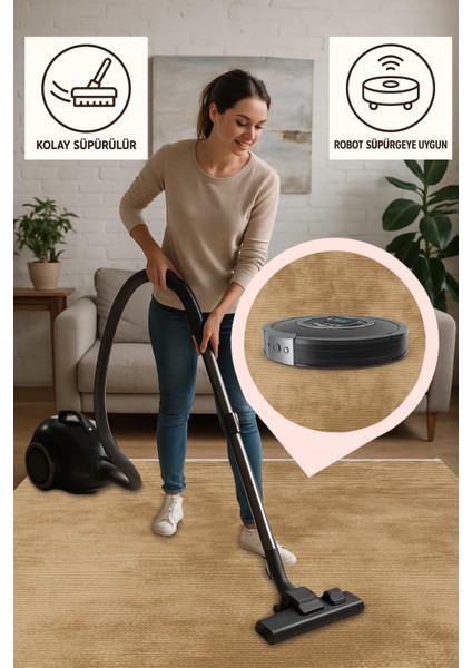 Lofy Halı Düz Renk Kadifemsi Dokulu Karamel Halı 160X230