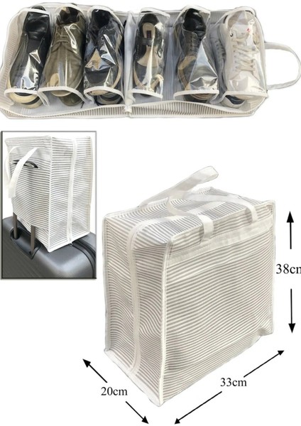 Ayakkabı Saklama ve Taşıma Çantası Çizgili Model Shoe Tote