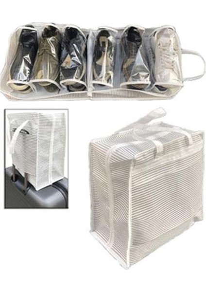 Ayakkabı Saklama ve Taşıma Çantası Çizgili Model Shoe Tote