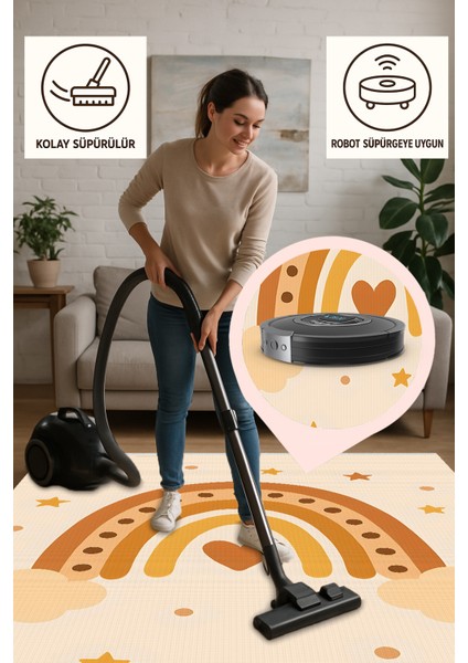 Lofy Halı Bej Zemin Yıldızlı Gökkuşağı Desen Çocuk Halısı 120X180 modelleri