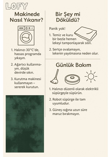 Lofy Halı Tek Renk Zümrüt Yumuşak Dokulu Modern Halı 160X230