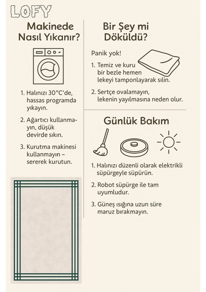 Lofy Halı Modern Çizgili Kaymaz Halı Krem Zemin Yeşil Kenar 160X230 fiyatları