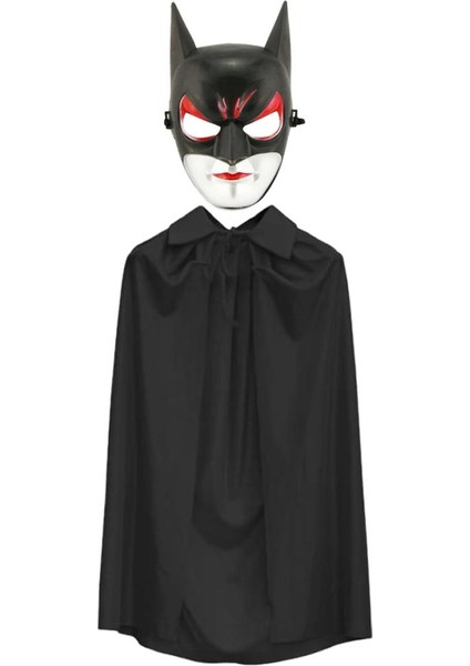 Batman Maskesi Cat Woman ve Batman Pelerini 90 cm Siyah Renk Set.glpzr