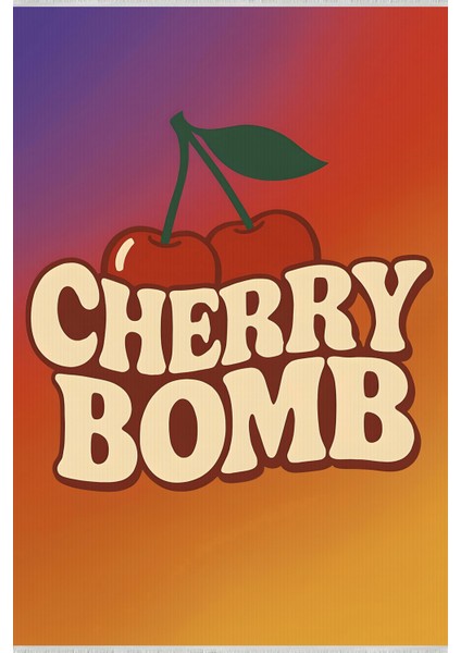 Lofy Halı Retro Cherry Bomb Yazılı Renkli Halı 120X180 Yıkanabilir
