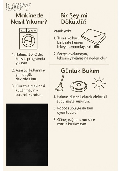 Lofy Halı Tek Renk Siyah Salon Halısı Kaymaz Taban 160X230